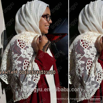 Топ продажа женщин красивый стиль жизни мода кружева вышитые женщины мусульманский шарф шаль хлопок кружева хиджаб